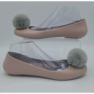 Oka B Flats Pom Pom Slip O. Shoes Jelly Womens Size 10 EU 40 Flats Loafers